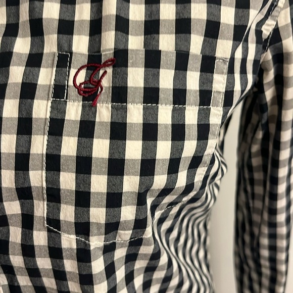 Guess Women’s Button Down Shirt Gingham Long Sleeve Large Black White - Picture 4 of 11